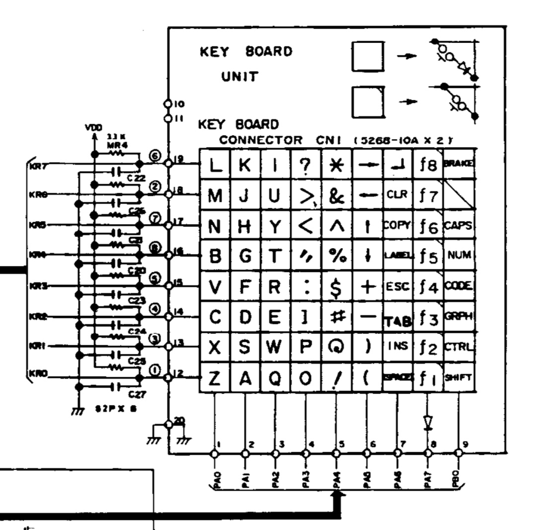 TRS-80 Model 100 Keyboard Matrix